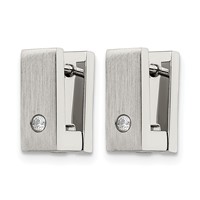 Chisel Stainless Steel Brushed and Polished Earrings with CZ 5mm Hinged Square Hoop view 3