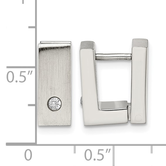 Chisel Stainless Steel Brushed and Polished with CZ 5mm Hinged Square Hoop Earrings