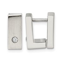 Chisel Stainless Steel Brushed and Polished Earrings with CZ 5mm Hinged Square Hoop view 1