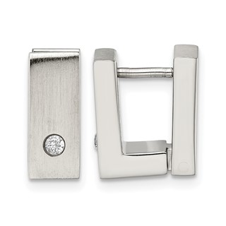Chisel Stainless Steel Brushed and Polished with CZ 5mm Hinged Square Hoop Earrings