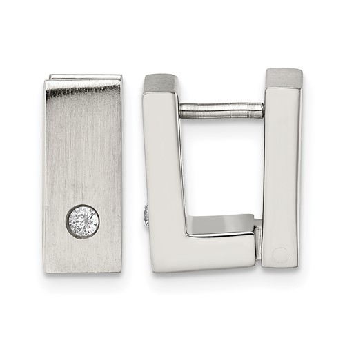 Chisel Stainless Steel Brushed and Polished Earrings with CZ 5mm Hinged Square Hoop