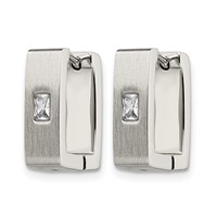 Chisel Stainless Steel Brushed and Polished Earrings with CZ 5mm Square Hinged view 3