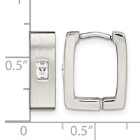 Chisel Stainless Steel Brushed and Polished Earrings with CZ 5mm Square Hinged view 5