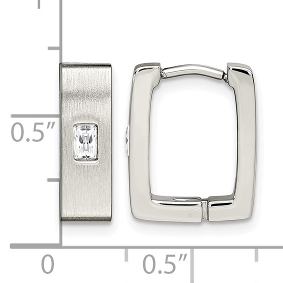 Chisel Stainless Steel Brushed and Polished with CZ 5mm Square Hinged Earrings
