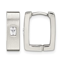 Chisel Stainless Steel Brushed and Polished Earrings with CZ 5mm Square Hinged view 1
