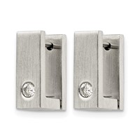 Chisel Stainless Steel Brushed and Polished with CZ 4mm Square Hinged Hoop Earrings view 3