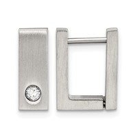 Chisel Stainless Steel Brushed and Polished with CZ 4mm Square Hinged Hoop Earrings view 1