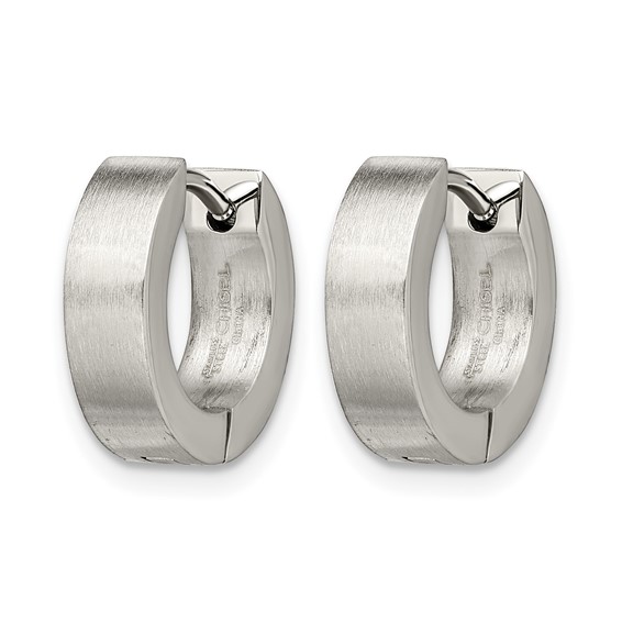 Chisel Stainless Steel Brushed and Polished Round 4mm Hinged Hoop Earrings