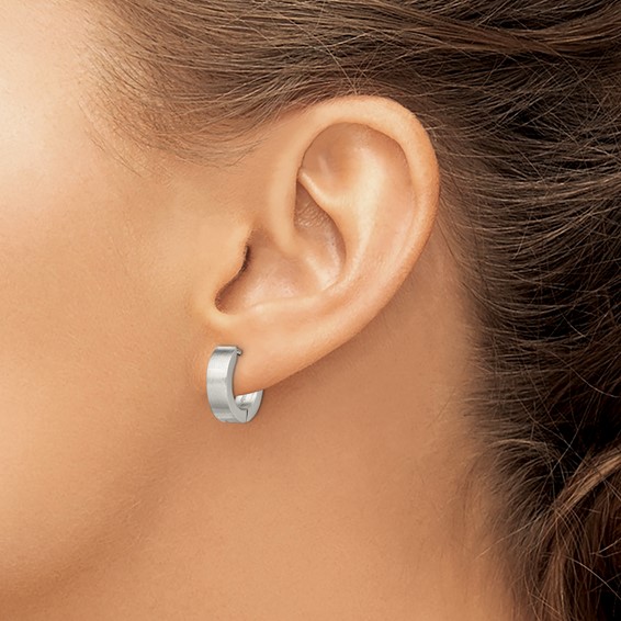 Chisel Stainless Steel Brushed and Polished Round 4mm Hinged Hoop Earrings