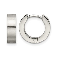 Chisel Stainless Steel Brushed and Polished Round 4mm Hinged Hoop Earrings view 1