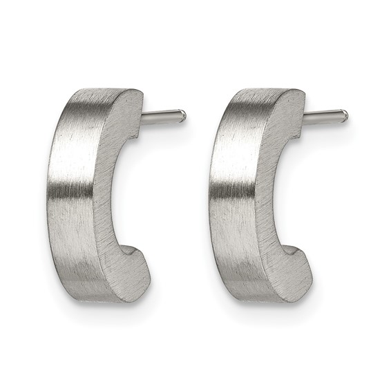 Chisel Stainless Steel Brushed J Hoop Post Earrings