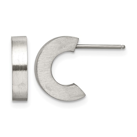 Chisel Stainless Steel Brushed J Hoop Post Earrings