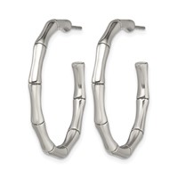 Chisel Stainless Steel Polished Bamboo Design J Hoop Post Earrings view 3