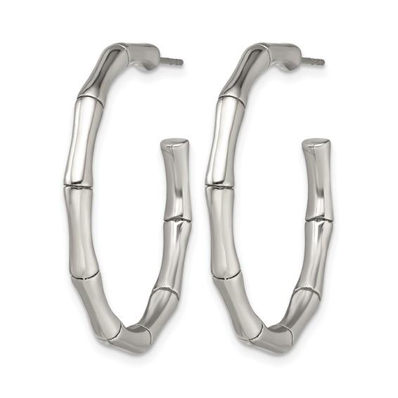 Chisel Stainless Steel Polished Bamboo Design J Hoop Post Earrings
