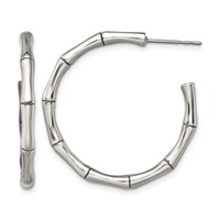 Chisel Stainless Steel Polished Bamboo Design J Hoop Post Earrings view 1