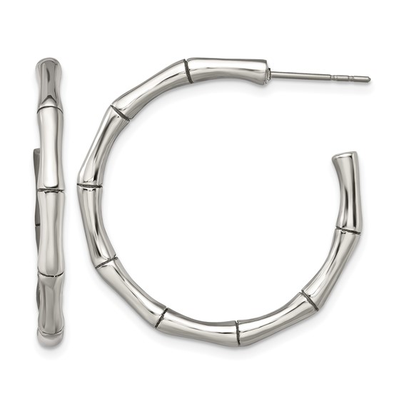 Chisel Stainless Steel Polished Bamboo Design J Hoop Post Earrings