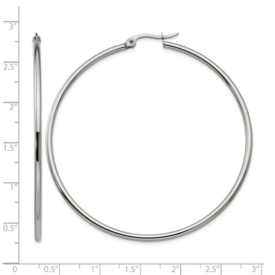 Chisel Stainless Steel Polished 60mm Diameter 2mm Hoop Earrings