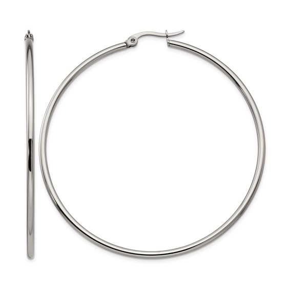 Chisel Stainless Steel Polished 60mm Diameter 2mm Hoop Earrings