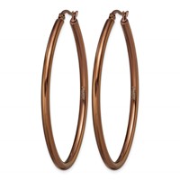 Chisel Stainless Steel Polished Brown IP-plated 55mm Diameter 3mm Oval Hoop Earrings view 3