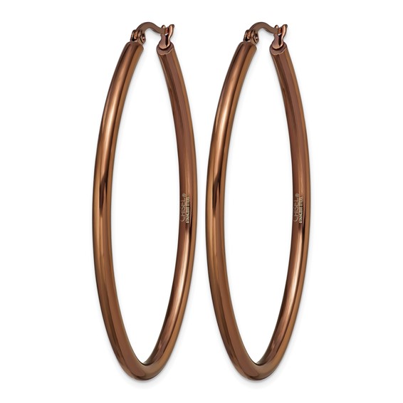 Chisel Stainless Steel Polished Brown IP-plated 55mm Diameter 3mm Oval Hoop Earrings