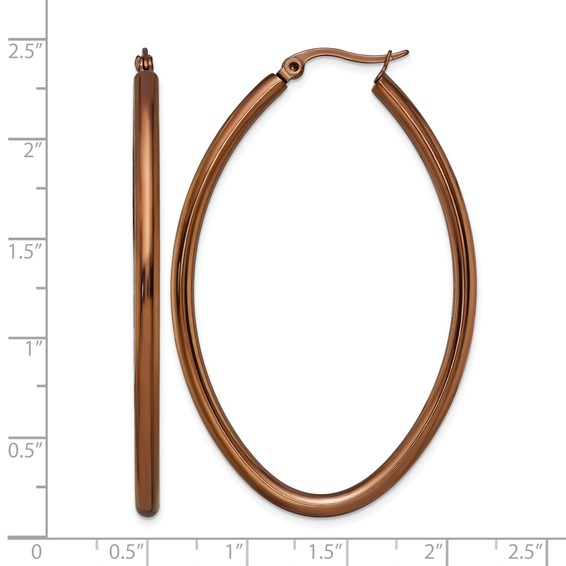 Chisel Stainless Steel Polished Brown IP-plated 55mm Diameter 3mm Oval Hoop Earrings