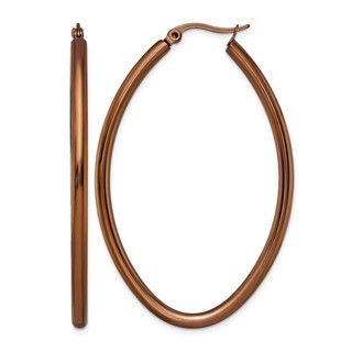 Chisel Stainless Steel Polished Brown IP-plated 55mm Diameter 3mm Oval Hoop Earrings