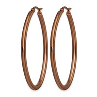 Chisel Stainless Steel Polished Brown IP-plated 50mm Diameter 3mm Oval Hoop Earrings view 3
