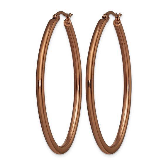 Chisel Stainless Steel Polished Brown IP-plated 50mm Diameter 3mm Oval Hoop Earrings
