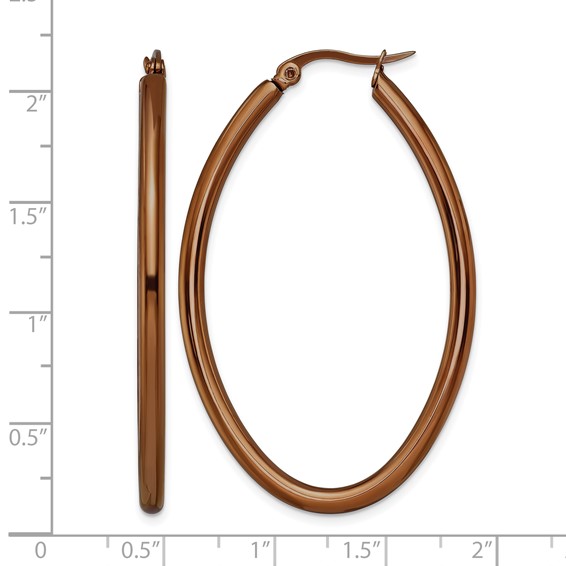 Chisel Stainless Steel Polished Brown IP-plated 50mm Diameter 3mm Oval Hoop Earrings