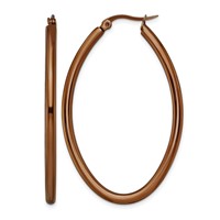 Chisel Stainless Steel Polished Brown IP-plated 50mm Diameter 3mm Oval Hoop Earrings view 1
