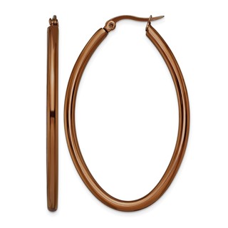 Chisel Stainless Steel Polished Brown IP-plated 50mm Diameter 3mm Oval Hoop Earrings