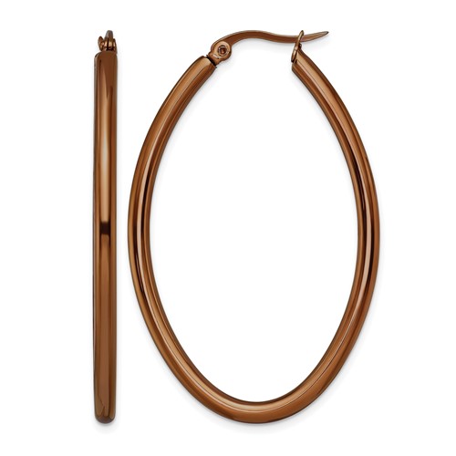 Chisel Stainless Steel Polished Brown IP-plated 50mm Diameter 3mm Oval Hoop Earrings