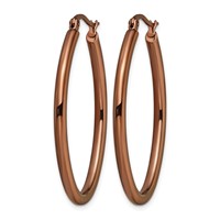 Chisel Stainless Steel Polished Brown IP-plated 40mm Diameter 3mm Oval Hoop Earrings view 3