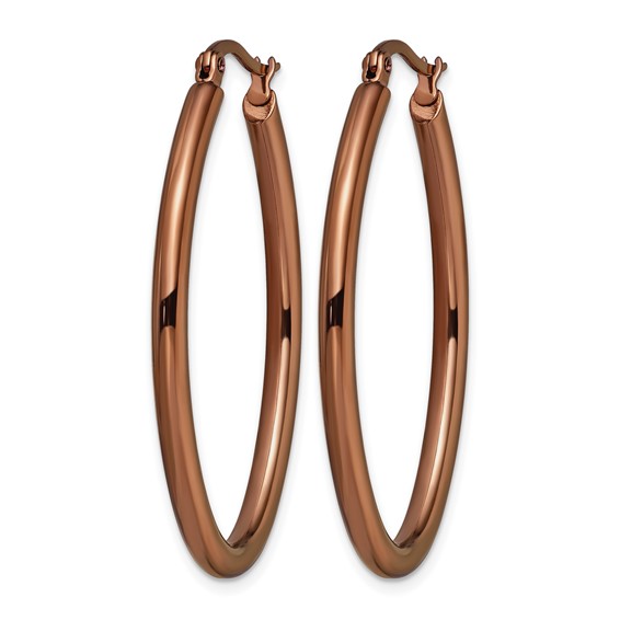 Chisel Stainless Steel Polished Brown IP-plated 40mm Diameter 3mm Oval Hoop Earrings