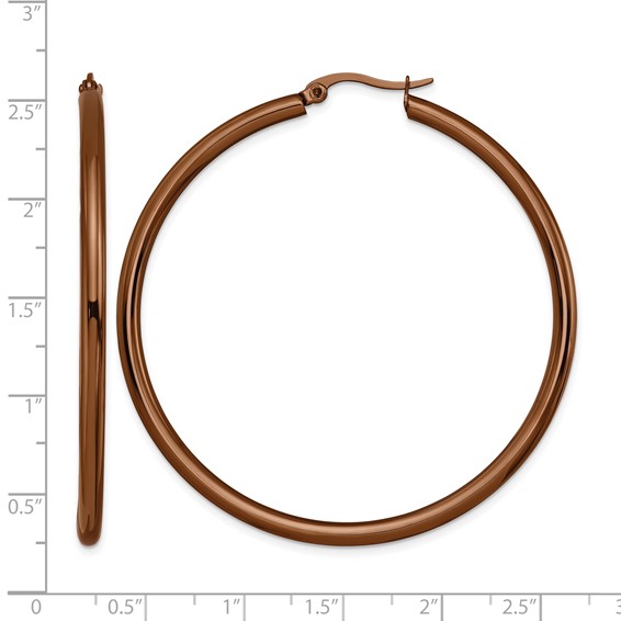 Chisel Stainless Steel Polished Brown IP-plated 47mm Diameter 3mm Hoop Earrings