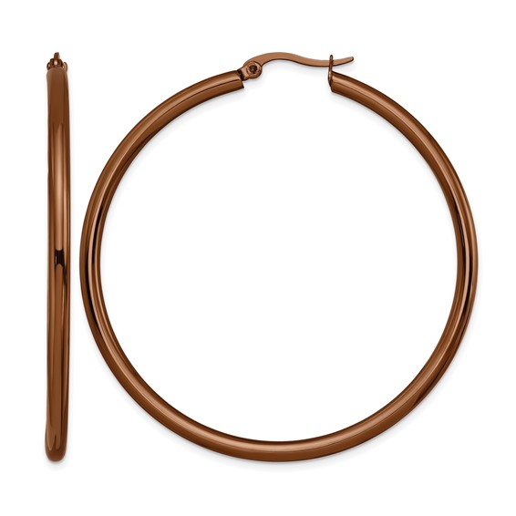 Chisel Stainless Steel Polished Brown IP-plated 47mm Diameter 3mm Hoop Earrings