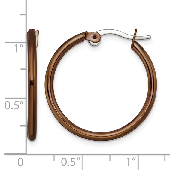 Chisel Stainless Steel Polished Brown IP-plated 26mm Diameter 2mm Hoop Earrings