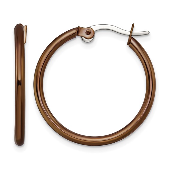 Chisel Stainless Steel Polished Brown IP-plated 26mm Diameter 2mm Hoop Earrings