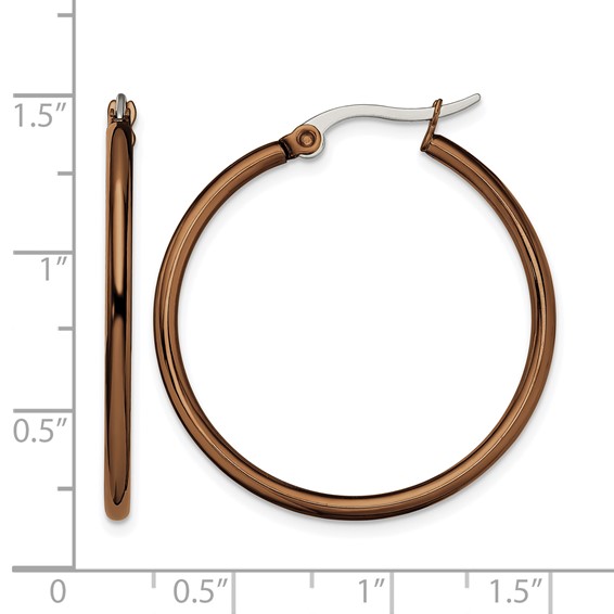 Chisel Stainless Steel Polished Brown IP-plated 32mm Diameter 2mm Hoop Earrings