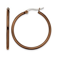 Chisel Stainless Steel Polished Brown IP-plated 32mm Diameter 2mm Hoop Earrings view 1