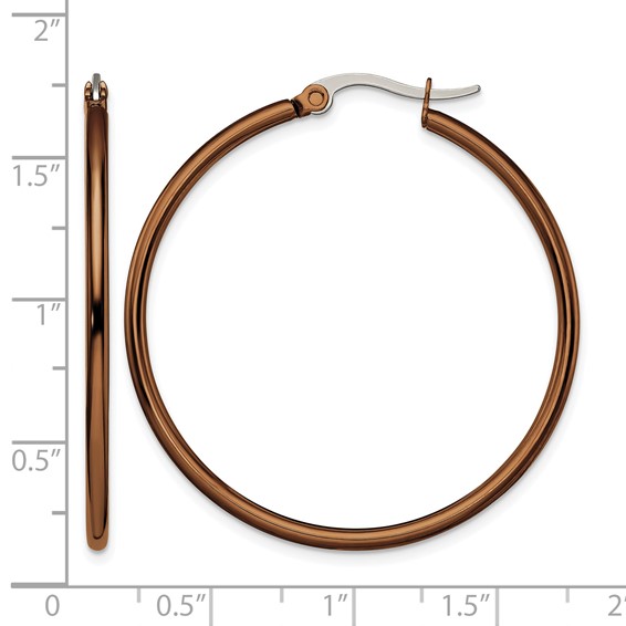 Chisel Stainless Steel Polished Brown IP-plated 40mm Diameter 2mm Hoop Earrings