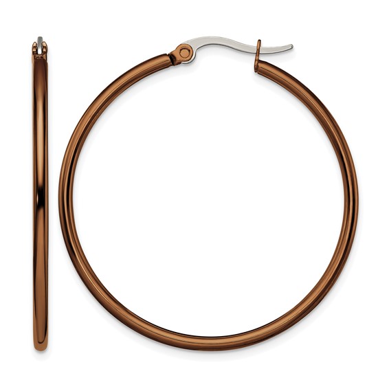 Chisel Stainless Steel Polished Brown IP-plated 40mm Diameter 2mm Hoop Earrings