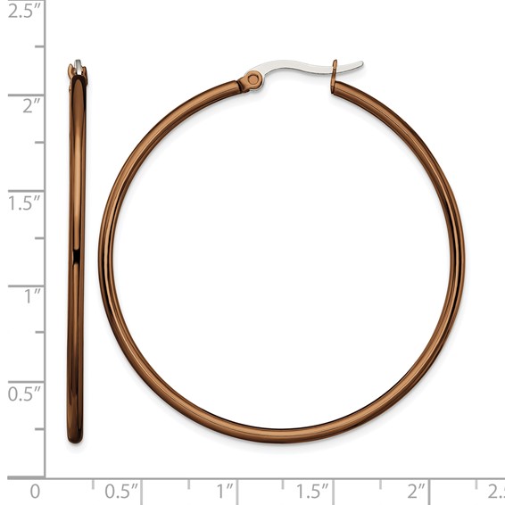 Chisel Stainless Steel Polished Brown IP-plated 48mm Diameter 2mm Hoop Earrings