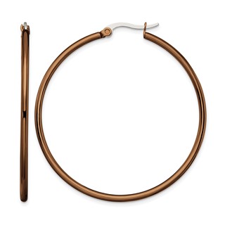 Chisel Stainless Steel Polished Brown IP-plated 48mm Diameter 2mm Hoop Earrings