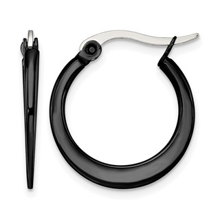 Chisel Stainless Steel Polished Black IP-plated 19mm Diameter 2mm Hoop Earrings
