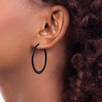 Chisel Stainless Steel Polished Black IP-plated 34mm Diameter 2mm Hoop Earrings view 4