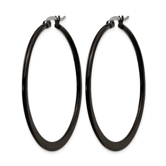 Chisel Stainless Steel Polished Black IP-plated 43mm Diameter 2mm Hoop Earrings