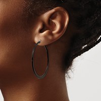Chisel Stainless Steel Polished Black IP-plated 43mm Diameter 2mm Hoop Earrings view 4