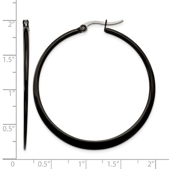 Chisel Stainless Steel Polished Black IP-plated 43mm Diameter 2mm Hoop Earrings