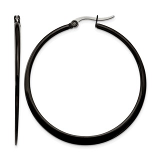 Chisel Stainless Steel Polished Black IP-plated 43mm Diameter 2mm Hoop Earrings